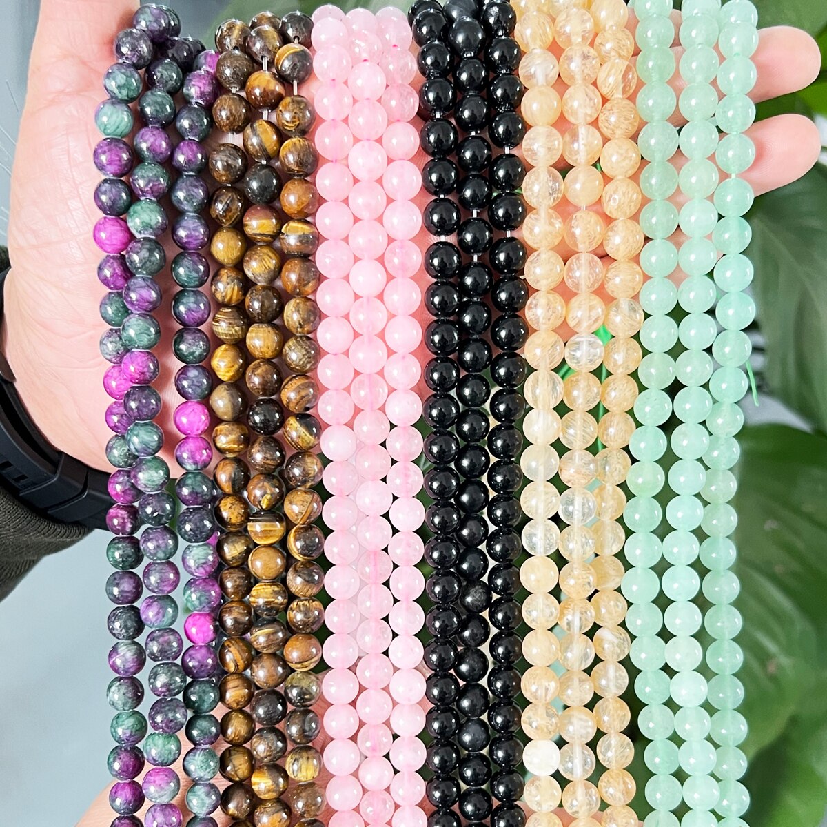 1 가닥 45pcs 천연 석재 로즈 쿼츠 타이거 아이 블랙 흑요석 비즈 쥬얼리 만들기 DIY 팔찌 목걸이