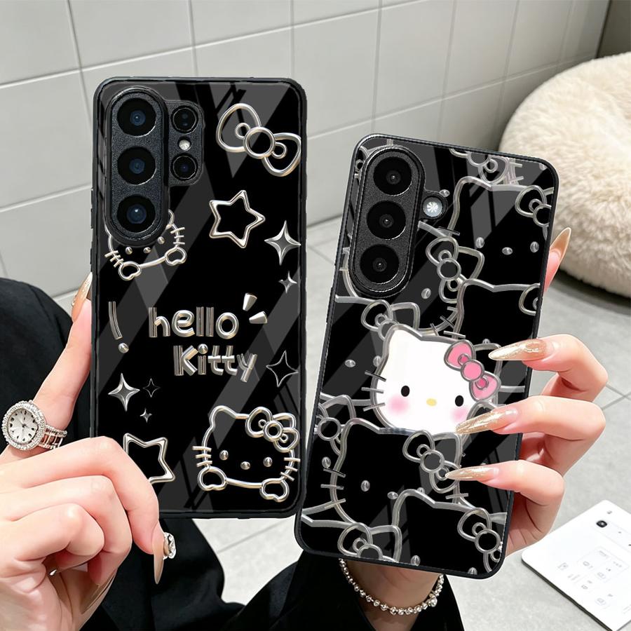 Hello Kitty Metal Glazen Telefoonhoesje voor Samsung Galaxy S26 Ultra S25+ S22 24 Plus S23+ S26+ S20 S21 25 Edge S24+ S23 FE