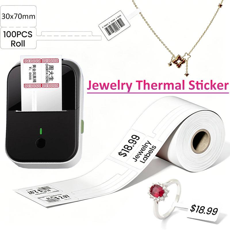 Etiqueta térmica de joyería, etiqueta autoadhesiva de precio, collar, pendiente, anillo, etiquetas en rollo imprimibles duraderas, exhibición de adornos de papel