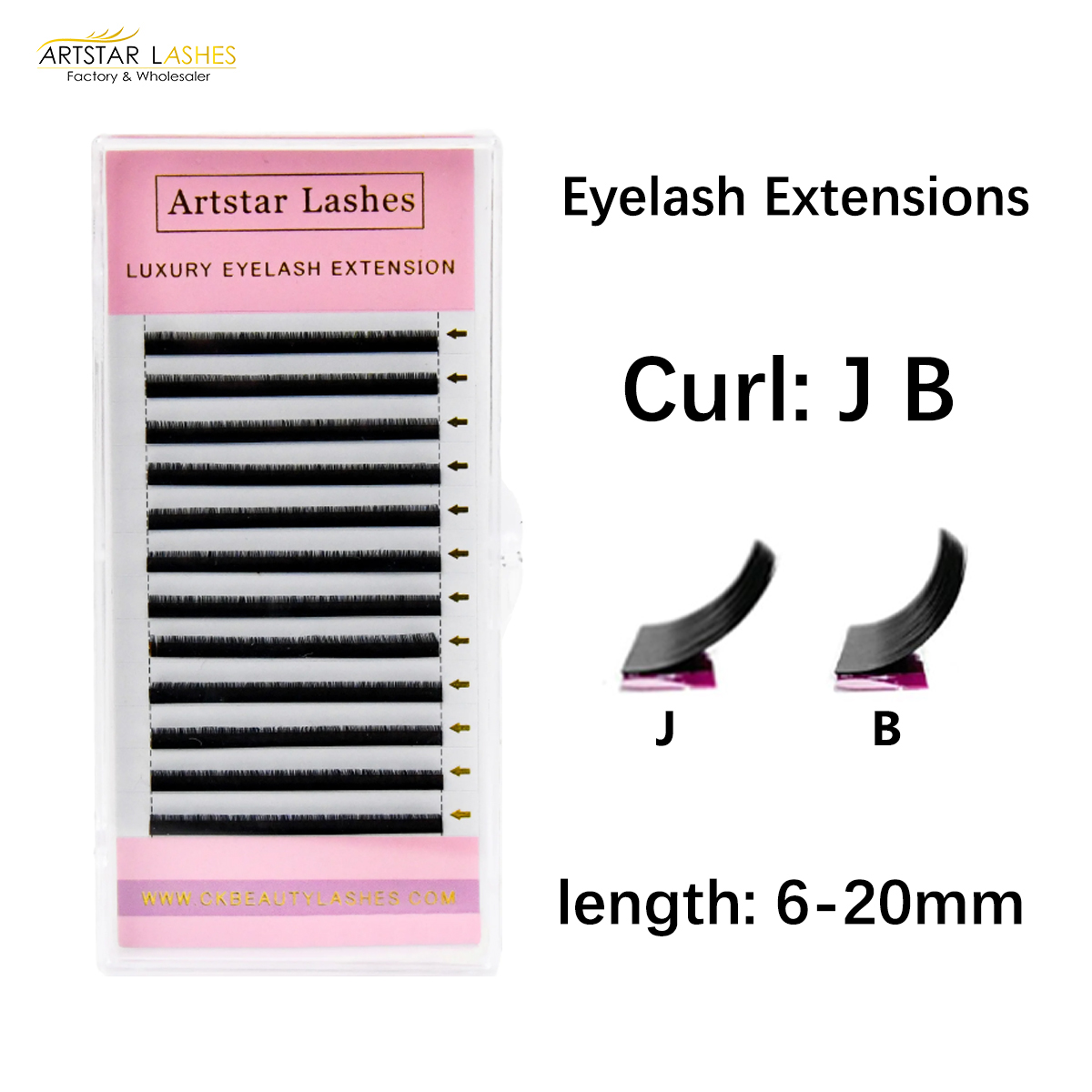 ARTSTAR 12 filas/bandeja pestañas postizas J B Curl 6-20mm extensiones de pestañas negro mate herramienta de maquillaje