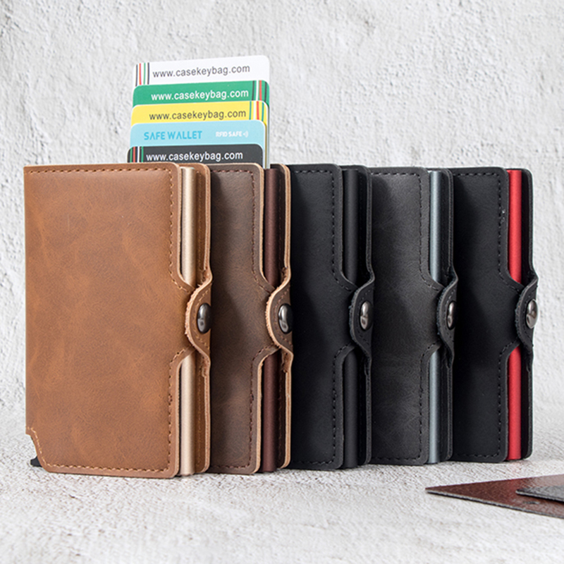 CASEKEY Мужской кошелек Тонкий кожаный всплывающий кошелек премиум-класса с блокировкой RFID Мини-алюминиевый держатель для кредитных карт Минималистичный кошелек для мужчин