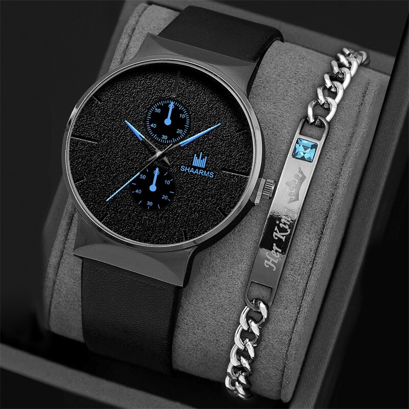 2 pcs/Set Moda Mens Sports Relógios Man Business Quartz Relógio de pulso Luxo Homens Relógio Casual Relogio masculino