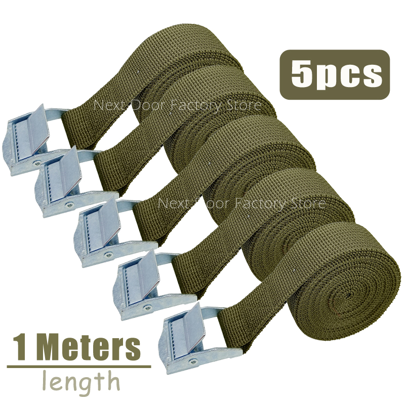 5 stks Groen 1 Meter Cargo Bandjes Met Gesp Vastzetriem voor Motorfiets Auto Fiets Sleepkabel Ratel Bevestigingsriem voor Bagage Tas