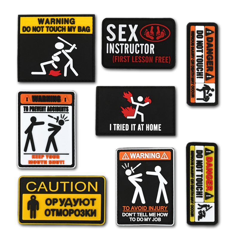 WARNING TOUCH ME PVC Karet Kualitas Tinggi Patch Taktis Militer Armband Lencana Kait Kain Stiker Bahu Lambang Applique