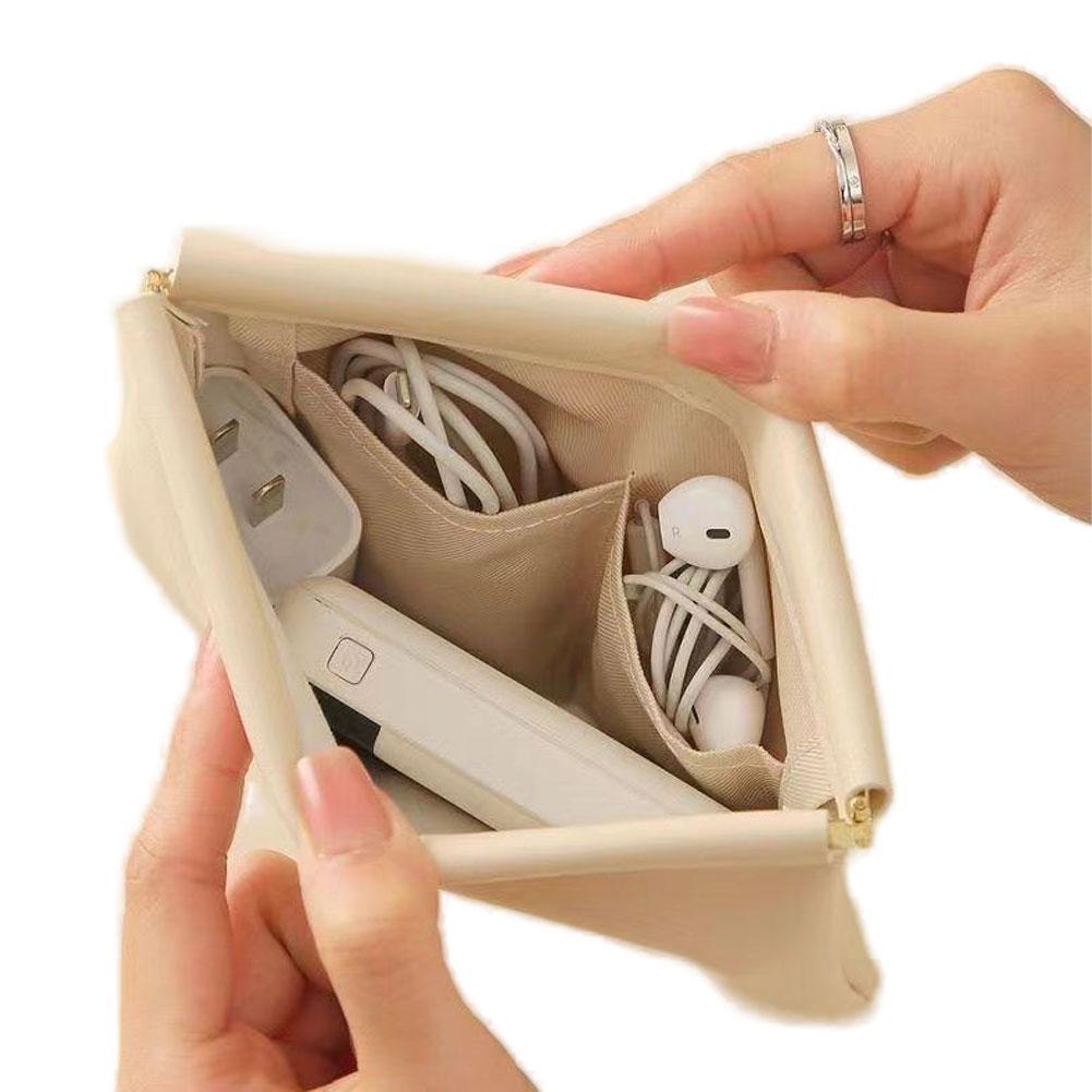 NEW 2 size Mini Portable PU Storage Bag Self-Closing Design Versatile Pouch for Wired Earphones, Lipstick & Small Accessories