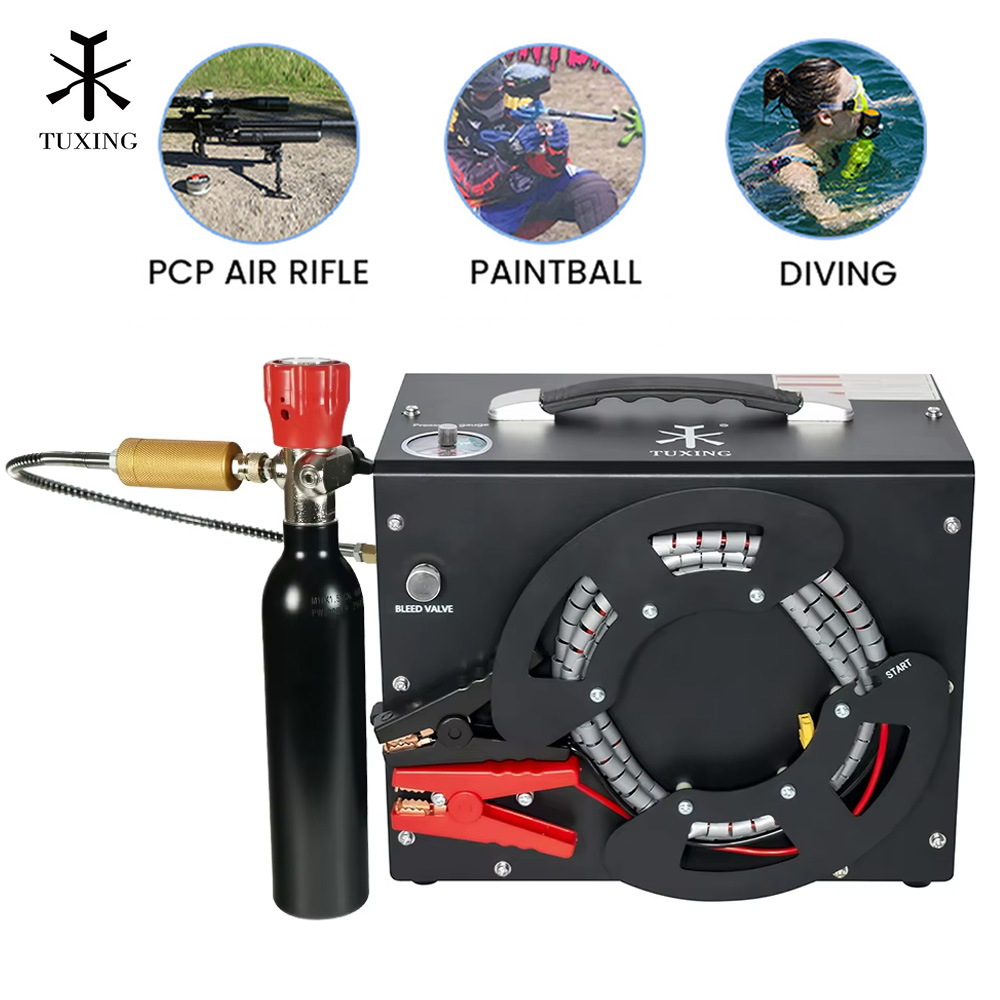 TUXING 4500Psi Portable PCP Air Compressor 300Bar Auto-stop High Pressure Compressor with 12v Car Power Aupply for Rifle TXES062