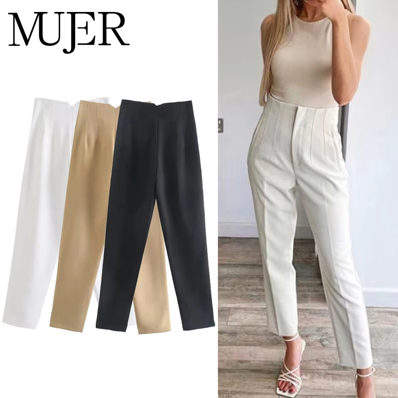 Muyer 2025 calças femininas de verão lápis calças de cintura alta para mulheres branco preto calças cortadas das mulheres streetwear calças de escritório
