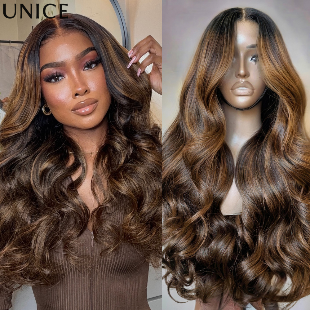 UNice 7x5 Bye-Bye Slip ™   Peruca de Cabelo Humano Ondulado com Mechas Balayage e Cordão Ajustável (Sem Cola)