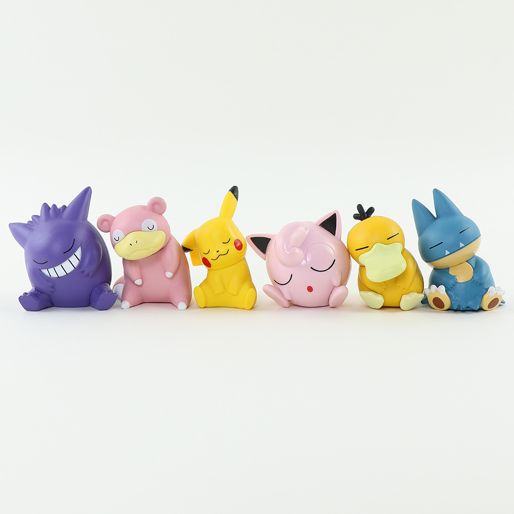 Pokemon 6 шт./компл. Пикачу Psyduck Gengar Jigglypuff Gonbe Slowpoke плечо до плеча сон милая модель куклы экшн-фигурки игрушки