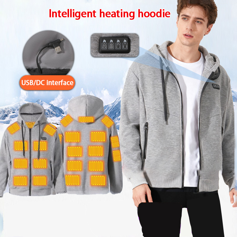Intelligenter Beheizter Hoodie für Herren mit 23 Heizbereichen, Vier Kontrollbereiche, Konstanter Temperatur, USB-Aufladung, Heiz-Sweatshirt, Winter-Warmer Kapuzenpullover