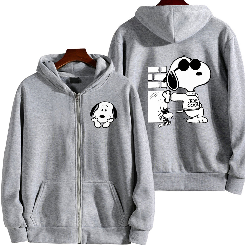 Snoopy mujeres cremallera Sudadera con capucha dibujos animados Anime primavera otoño hombres sudadera de gran tamaño 2024 nueva moda gris pareja chaquetas abrigos