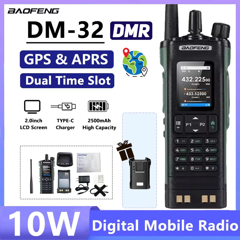 BAOFENG DM32 Walkie Talkie DMR GPS 10W DM-32UV Multi Band TDMR Dual Time Slot Wireless Copy Frequency Type-C AM/FM Two Way Radio