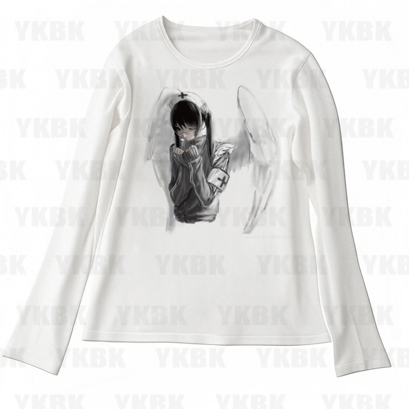Kawaii filles à manches longues imprimé Anime t-shirts Y2k Style à manches longues hauts Streetwear femmes Harajuku rétro années 90 Emo décontracté Punk bébé