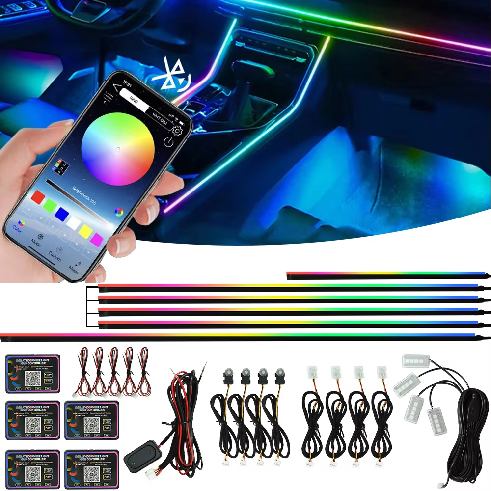6/10/18 in 1 Led Car Ambient Lights RGB Acrylic Strips Symphony Streamer Interior Rainbow Atmosphere Lamp Control By App For BMW