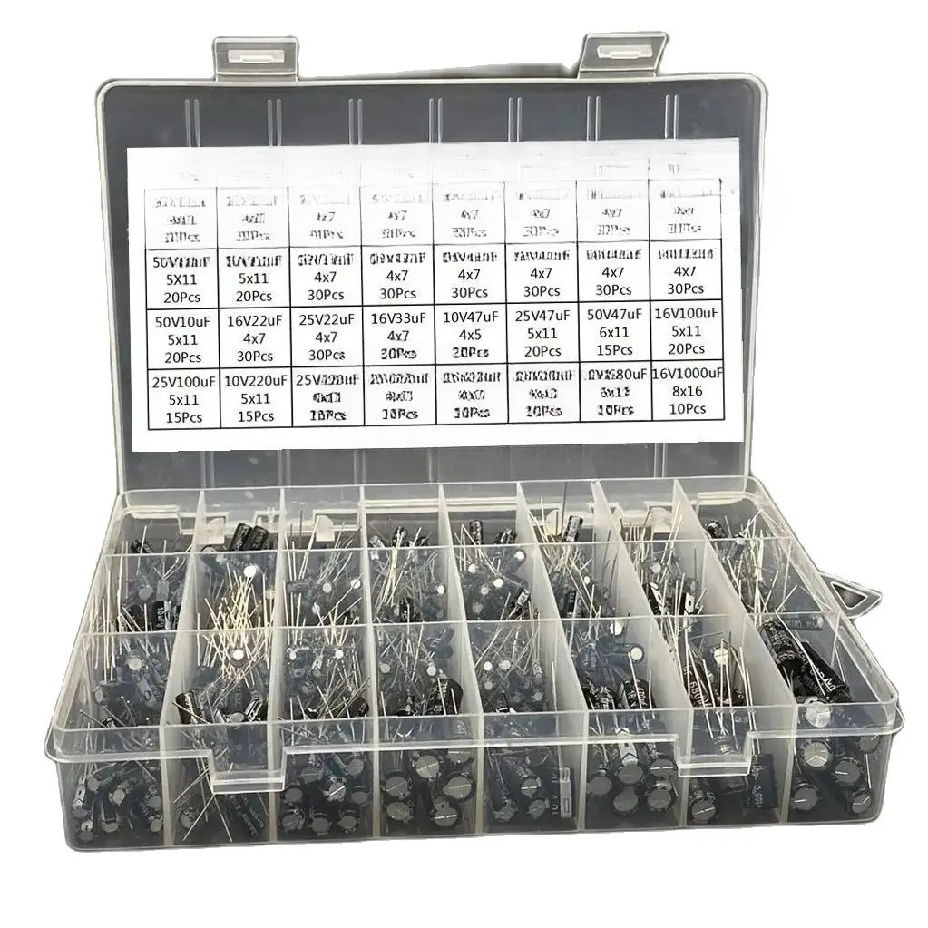510 sztuk/partia 0.1UF-1000UF 24 wartości Kondensatory aluminiowe 16-50V zestaw mieszanych kondensatorów elektrolitycznych i pudełko do przechowywania