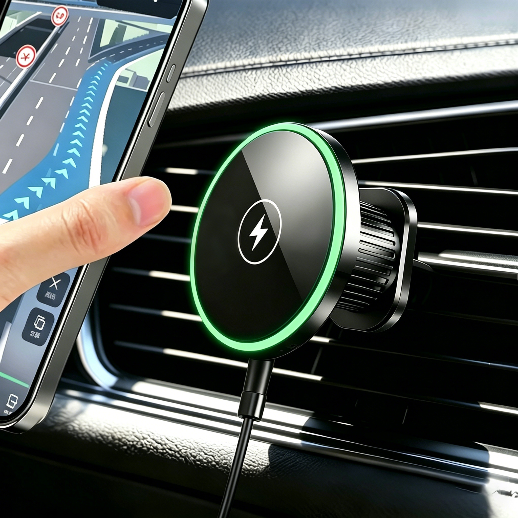 Car Magnetic Phone Holder 15W Magnetic Wireless Charger Phone Mount  LED Lights Magsafe Charger for iPhone Samsung Xiaomi