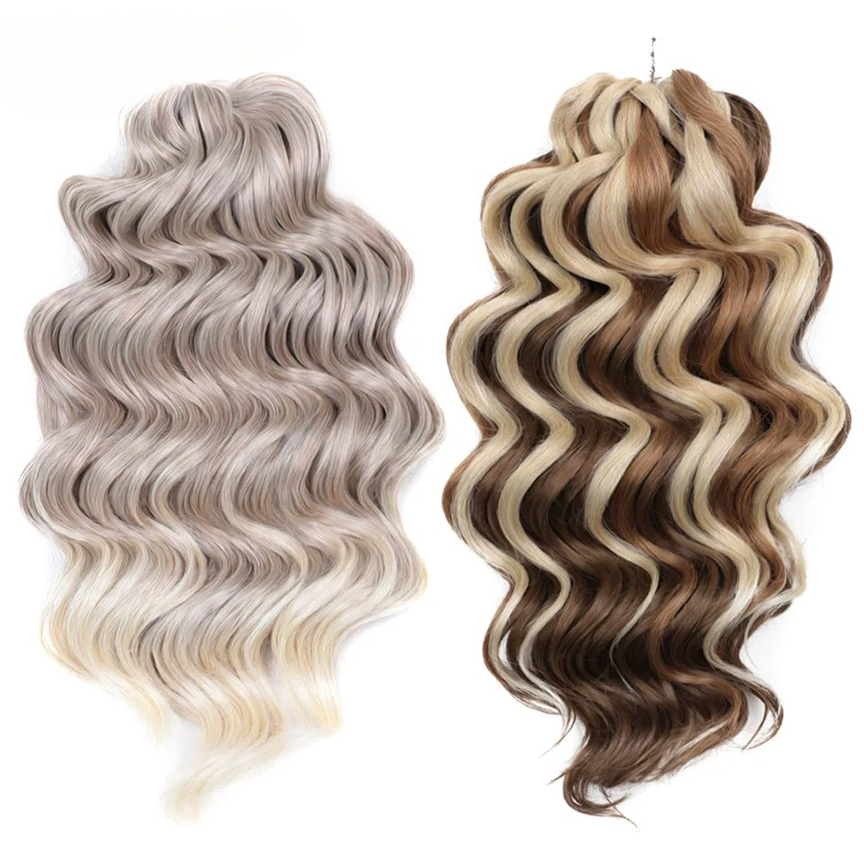 16 Zoll Tiefwelliges Twist Crochet Haar Synthetisches Lockiges Haar 3 StĂŒck Crochet Braids Ombre Grau FlechthaarverlĂ€ngerungen