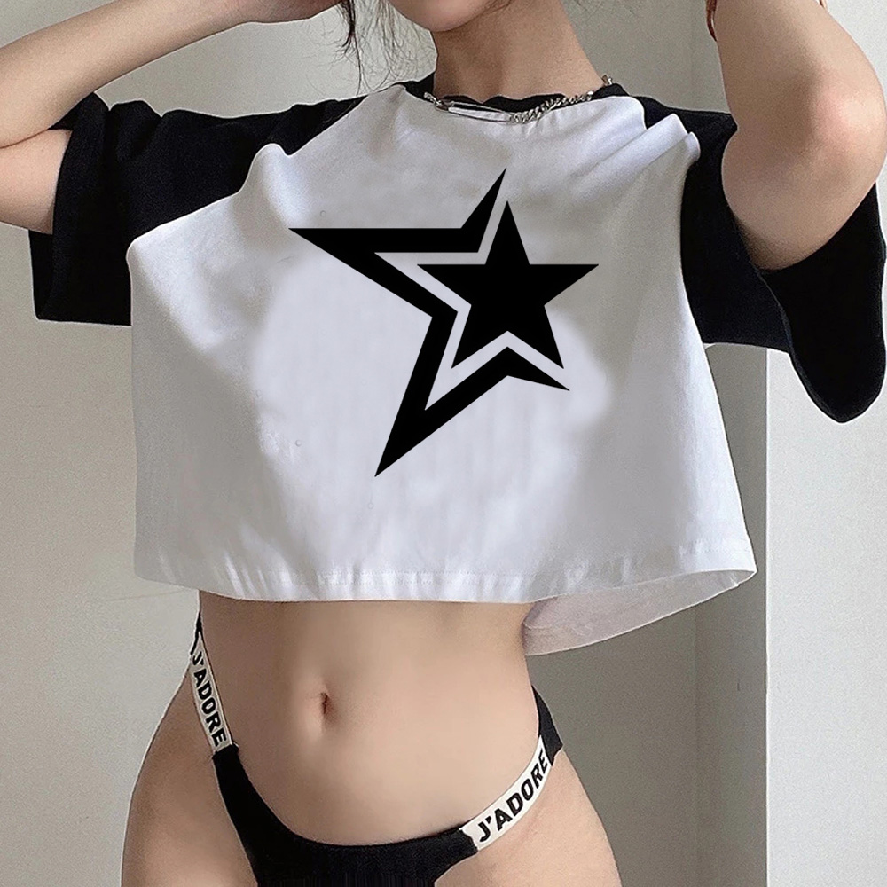 Y2k Star Girl Fairy Grunge Goth Crop Top Mädchen 90er Kawai Gothic Fairycore T-Shirts abgeschnitten