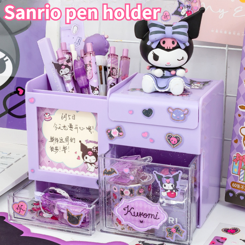 Miniso Sanrio держатель для ручек-органайзер Kawaii Kuromi Melody Cinnamoroll наклейка настольный ящик для хранения большой емкости для хранения канцелярских принадлежностей
