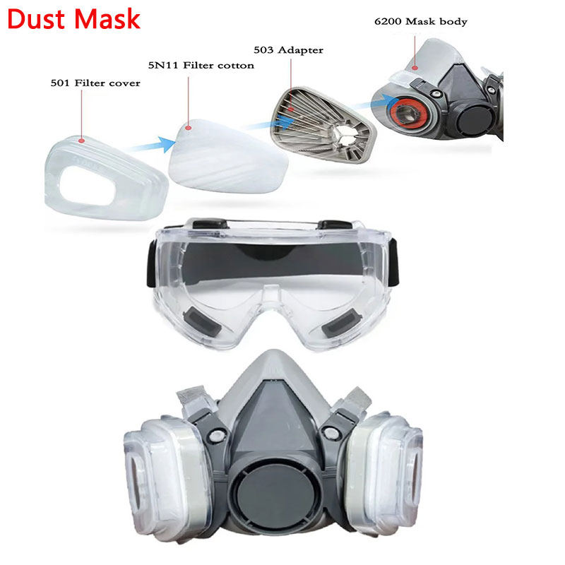 Máscara de Gas y polvo 6200, media cara con filtros de partículas 5N11, juego de gafas para trabajo Industrial, pintura en aerosol, molienda de decoración ﻿
