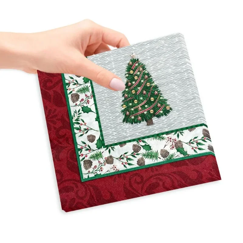 Guardanapos de Papel Árvore de Natal, Alimentos, Impresso, Comercial, Quadrado, Desenho Tissues, 2-Ply, 20Pcs por Pac, 33cm