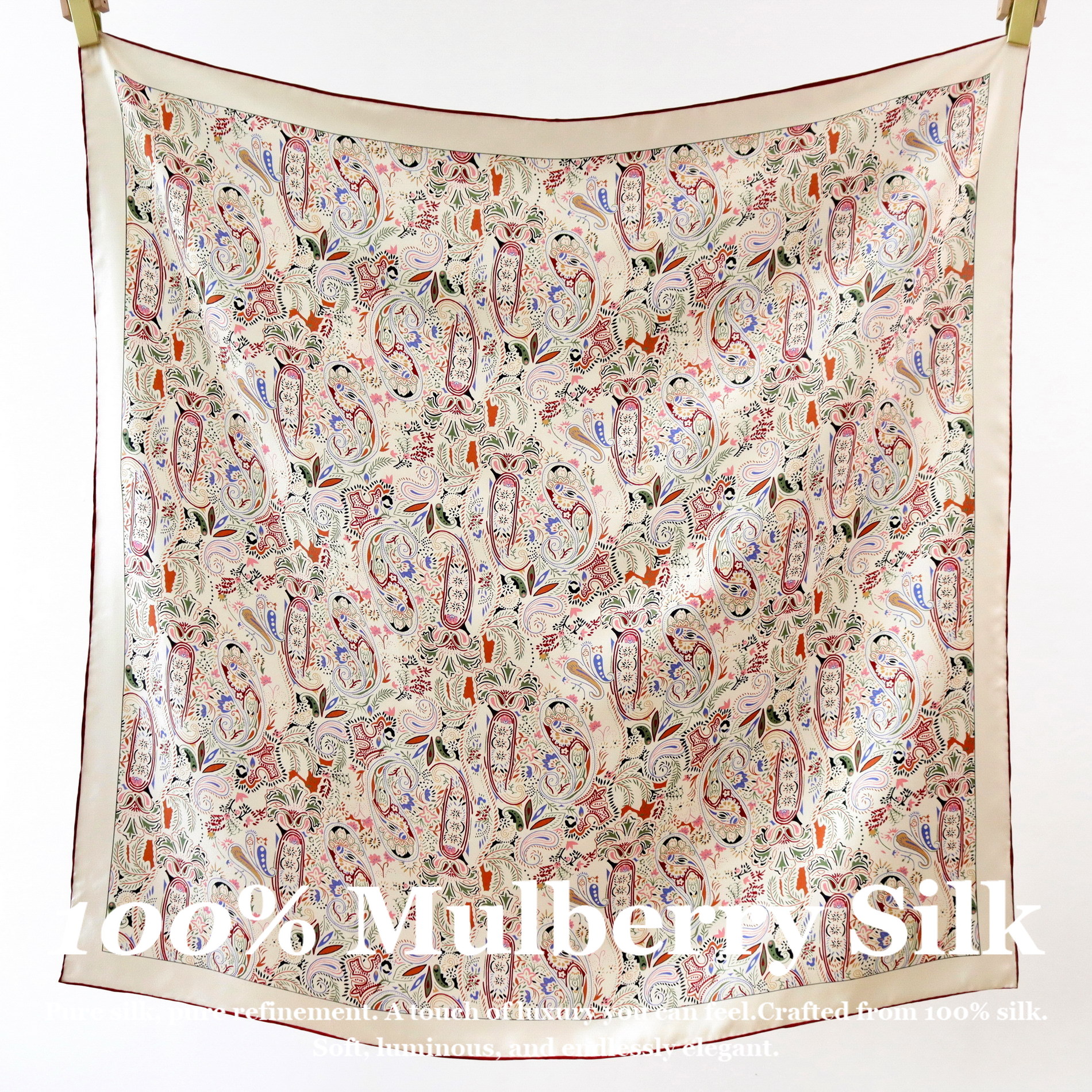 Bandana Sutra Asli untuk Rambut 90cm Persegi 100% Syal Sutra Mulberry Wanita Ikat Rambut Syal Leher Pita Tas Foulard Selendang Hijab