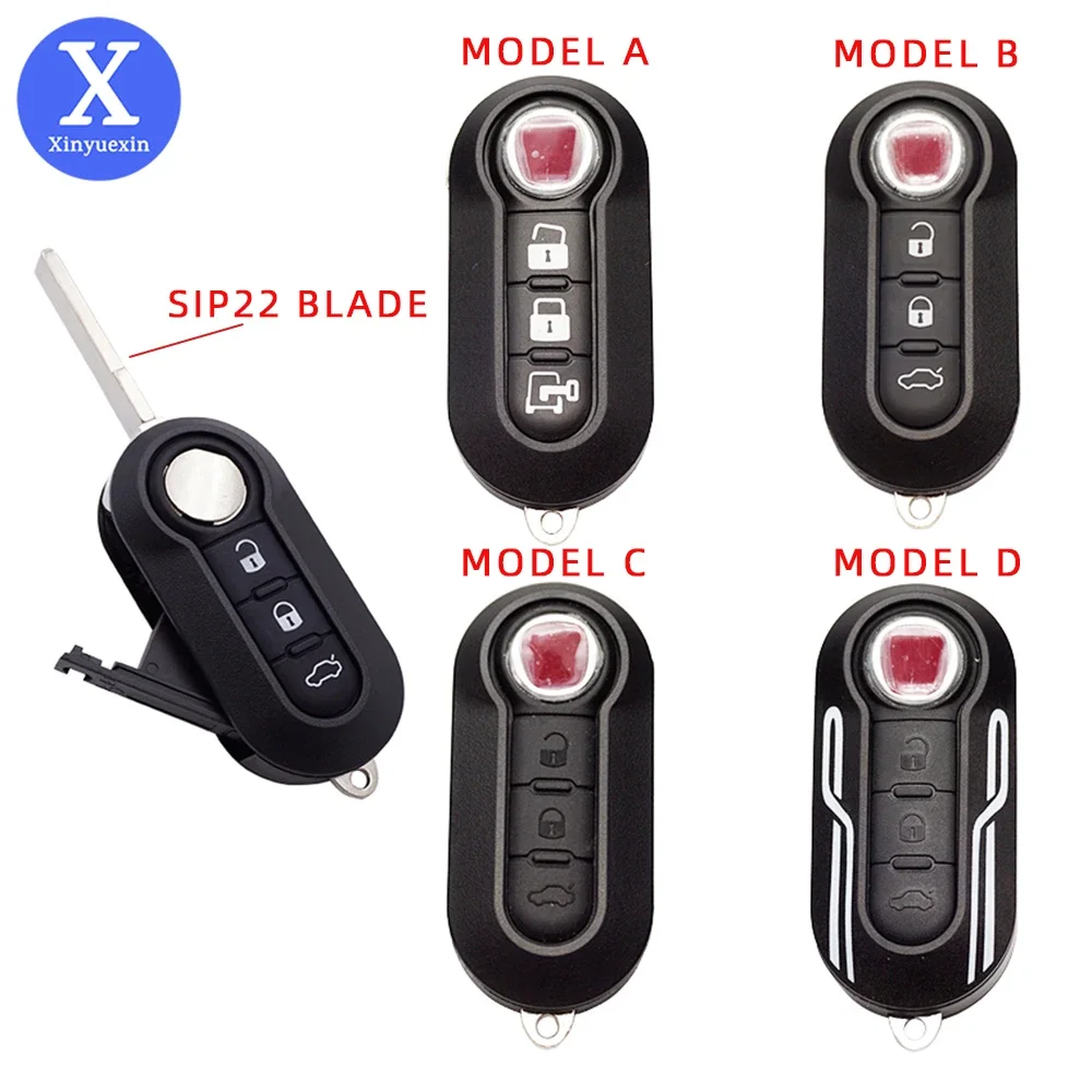 Xinyuexin flip dobrável chave do carro escudo para fiat 500 panda punto bravo ducato stilo remoto caso chave automática fob sip22 lâmina 3 botões