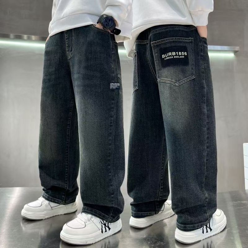 Jeans in Denim per Ragazzi Primavera-Autunno, Pantaloni Casual con Lettere alla Moda per Bambini dai 4 ai 14 Anni