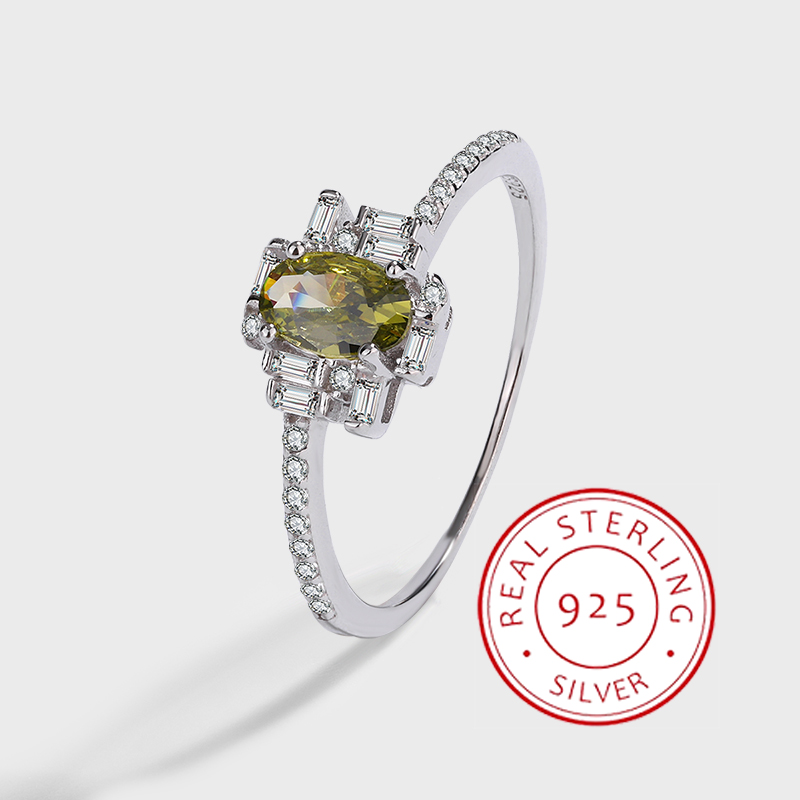 Light Luxury Genuine S925 Silver Irregular Trapezoid Inlaid Green Stone Ring for Women with Beautiful Niche Design