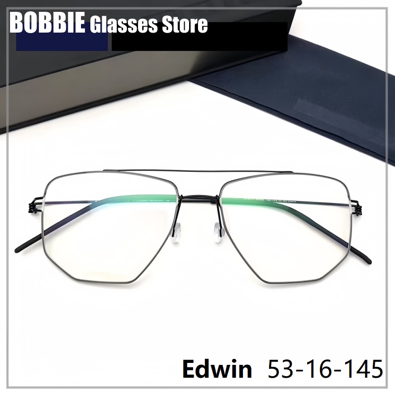 Air Titanium Glasses Frame Men Rim Square Polygon Eyewear Screwless Double Beam Handmade Eyeglasses Denmark Brand Design Edwin