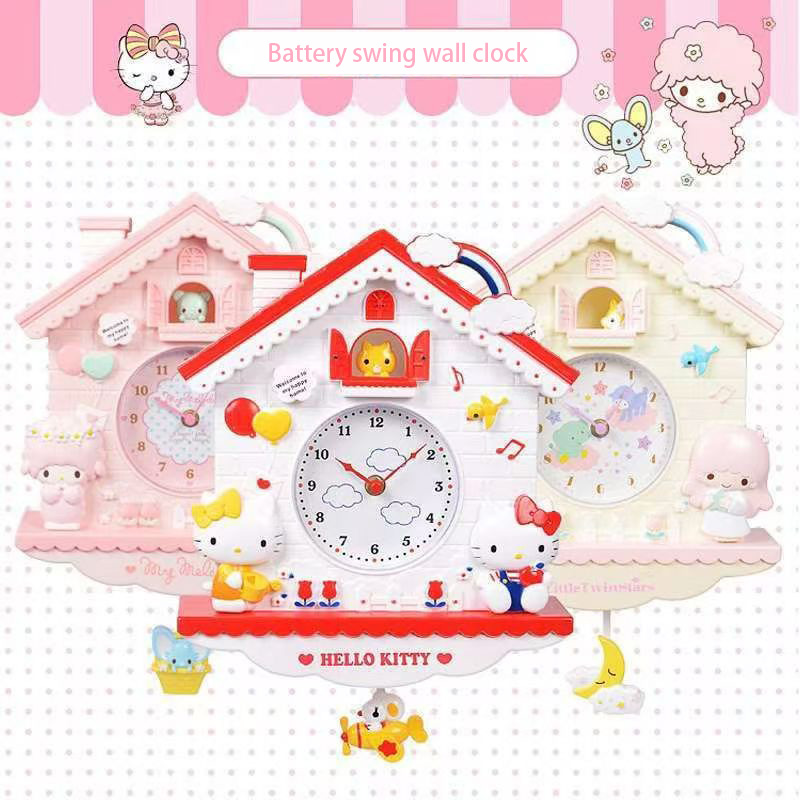 Horloge murale de dessin animé Kawaii Kitty My Melody Pompompurin, décoration mignonne pour chambre de filles, idée cadeau d'anniversaire