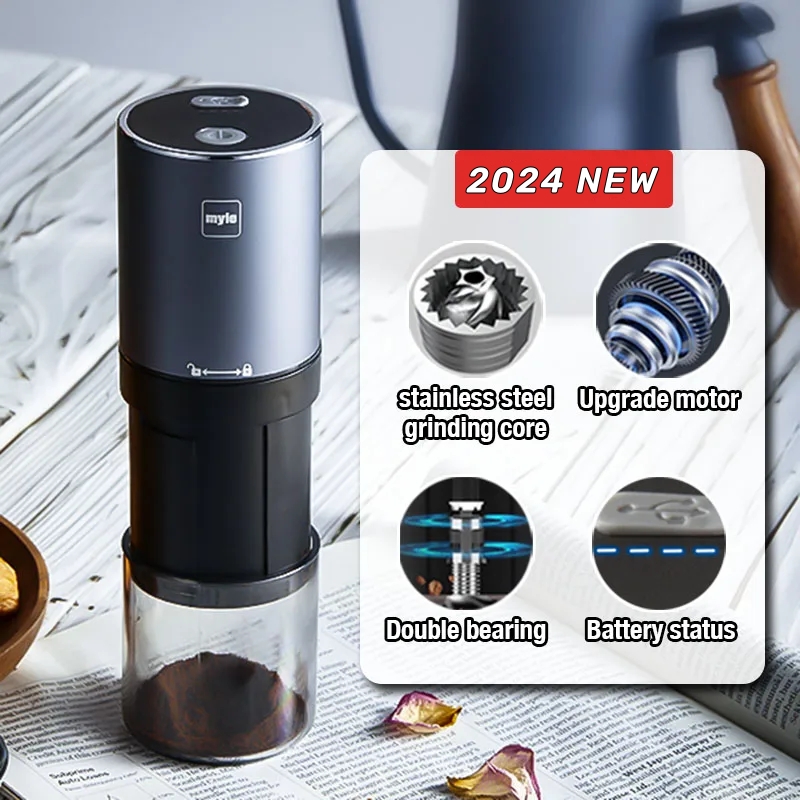 Molinillo de café eléctrico, nueva actualización, Mini molinillo de café portátil con carga USB, molinillos de especias para Espresso de acero inoxidable