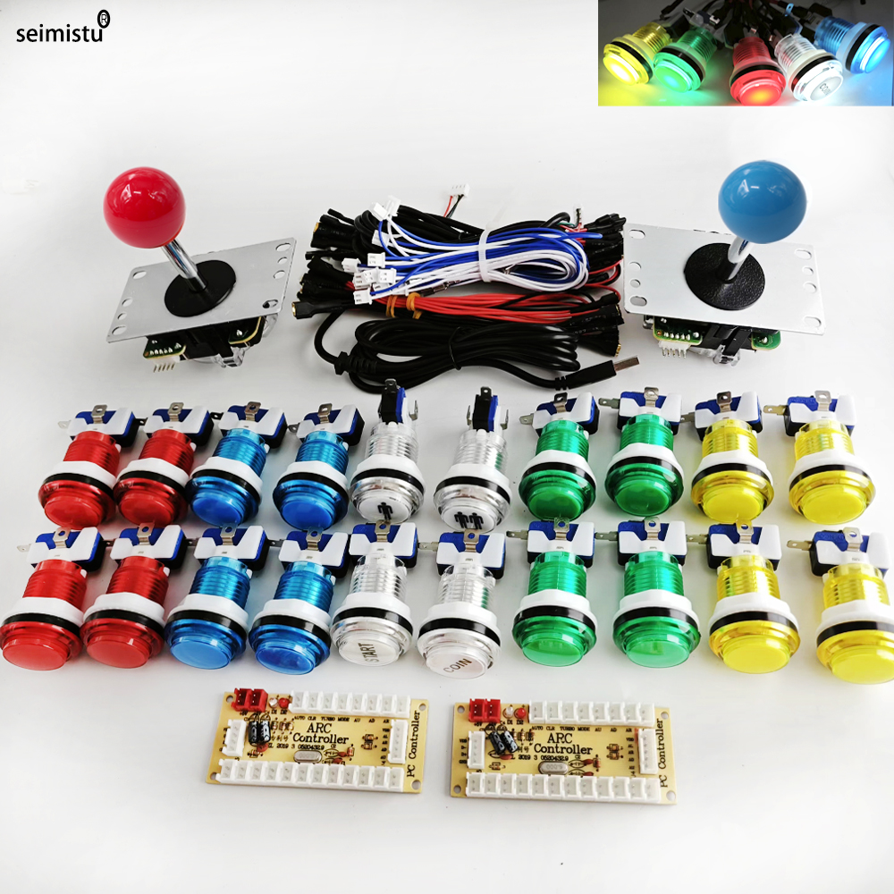 Kit de jeu de joystick d'arcade Raspberry Pi, bricolage, avec bouton poussoir LED, Joystick de Style américain, câbles d'encodeur USB, Mame 2 joueurs