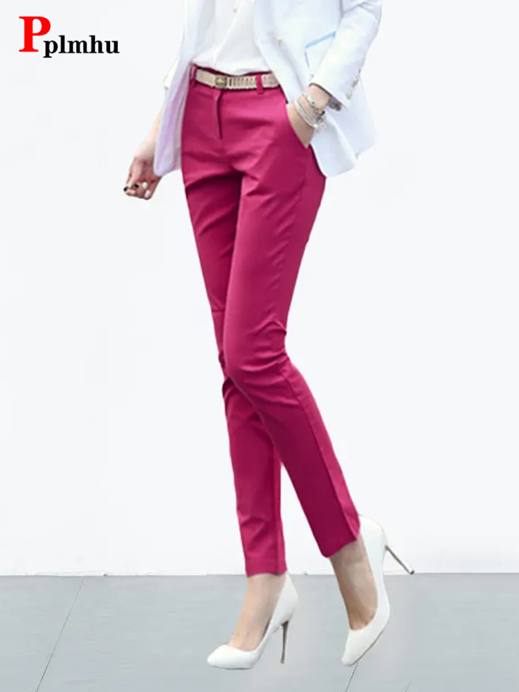 Pantalones pitillo ajustados de oficina para mujer, Pantalones coreanos de cintura alta hasta el tobillo, elegantes, elásticos Ol de gran tamaño, 82kg, Spodnie