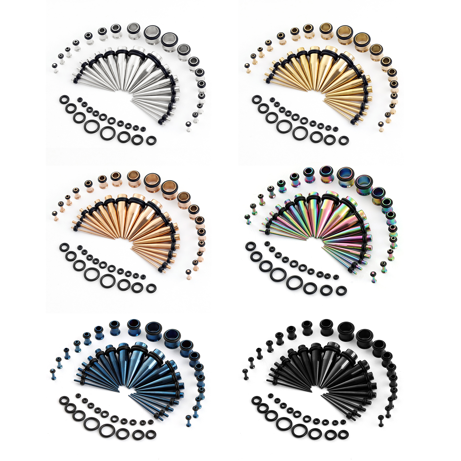 36 ชิ้น 316L สแตนเลสสตีลหู - Single Flare Spike ปลั๊ก, สีสันกระดูกอ่อนเจาะชุดเครื่องประดับสําหรับผู้ชายผู้หญิง