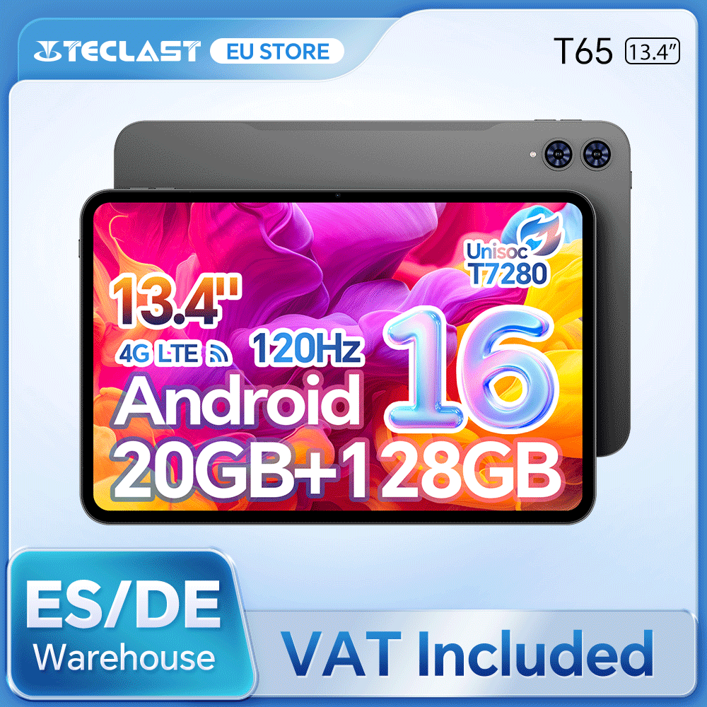 Tablet Teclast T65 Android 16 13.4 ​ ​ ​ ​ Ekran 120 Hz, procesor Octa-Core T7280, maksymalnie 20 GB RAM, 128 GB ROM (do 1 TB), 4G LTE, 8000 mAh, Widevine L1