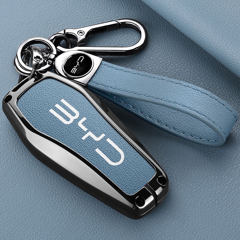 Étui pour clé télécommande intelligente de voiture en alliage et cuir, accessoires d'emblème pour BYD Song Pro Tang Dmi QIn PLUS MAX Yuan EV Dolphin Seagull