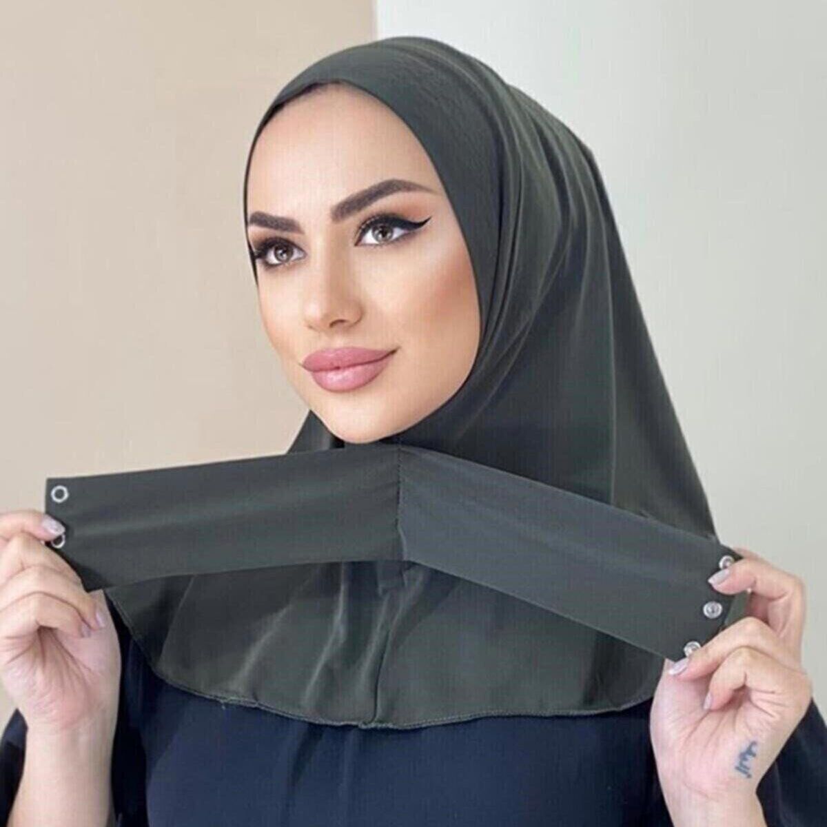 Hijab con cierre a presión para mujer, pañuelo musulmán transpirable para la cabeza, gorro liso para el cuello, chales para la cabeza, turbante Islámico