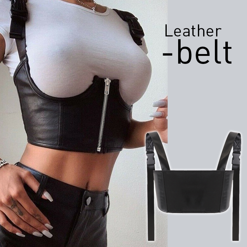 Top corto de cuero PU para mujer, corsé sin mangas con correas y hebilla, chaleco con cremallera, fajas con personalidad, cinturón de corsé oscuro gótico Punk callejero