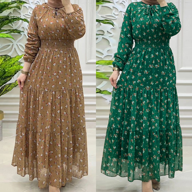 Árabe longo robe muçulmano vestido flor impressão jalabiya ramadan kaftan abaya para vestidos femininos marrocos dubai abayas islam vestidos