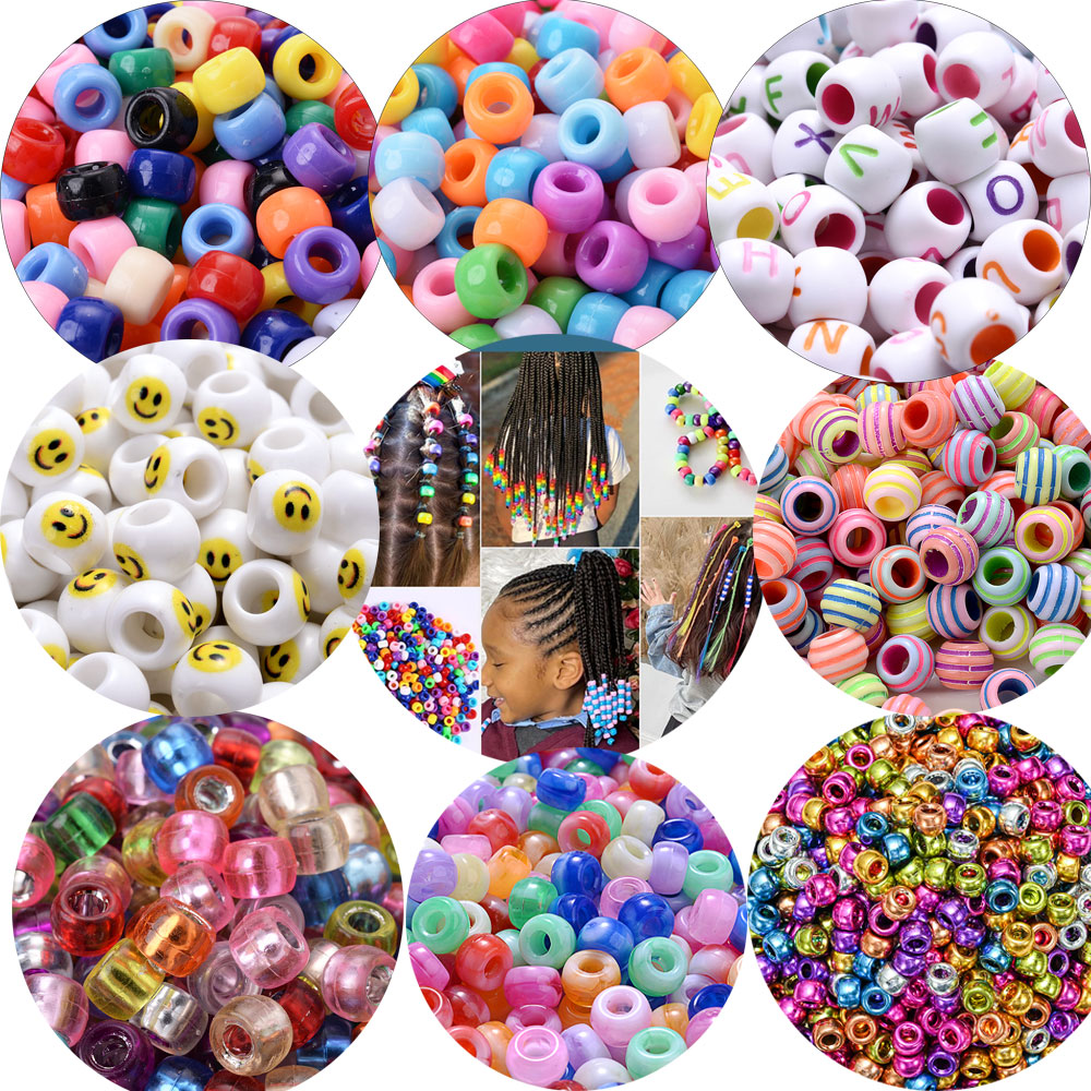 Cuentas de poni coloridas, cuentas con agujeros grandes a la moda, pulsera DIY para niños, fabricación de collares, manualidades, cuentas para el cabello para niñas, venta al por mayor