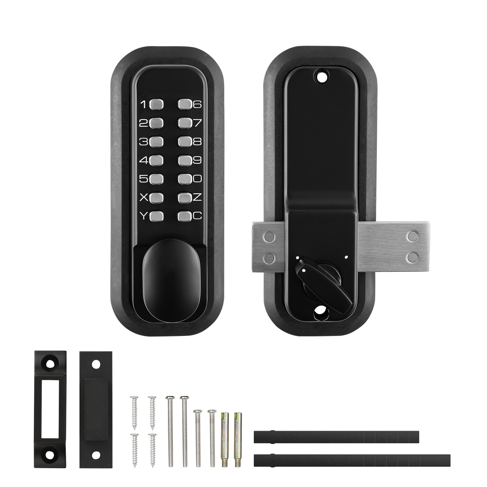 SucceBuy Serrure de porte d'entrée mécanique sans clé, clavier à 14 chiffres, ensemble de serrures de porte extérieure avec loquet monté en Surface