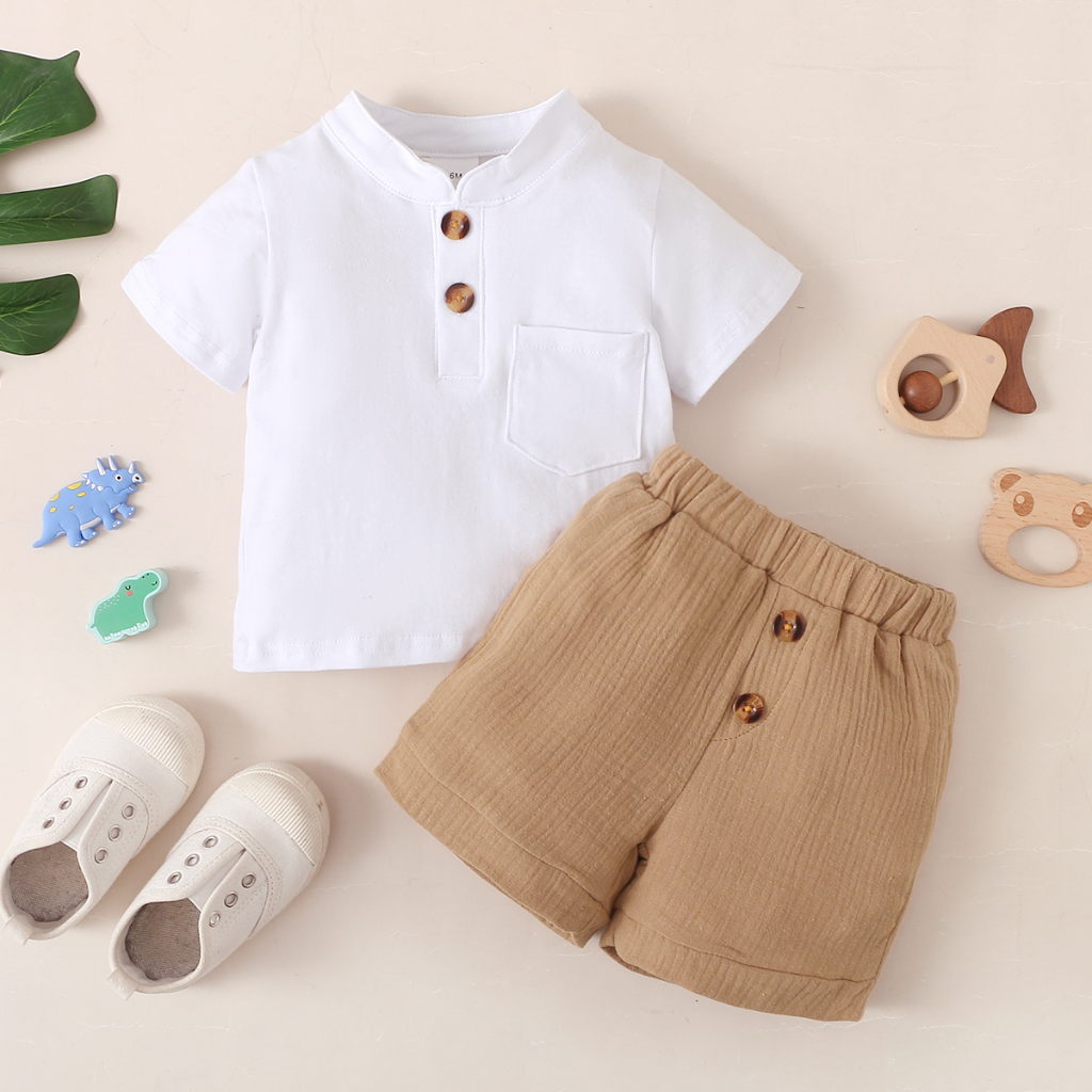 3-24 miesiące Niemowlę Baby Boy Zestaw ubrań Biały T-shirt z krótkim rękawem Spodenki 2PCS Letni codzienny strój dla malucha chłopca
