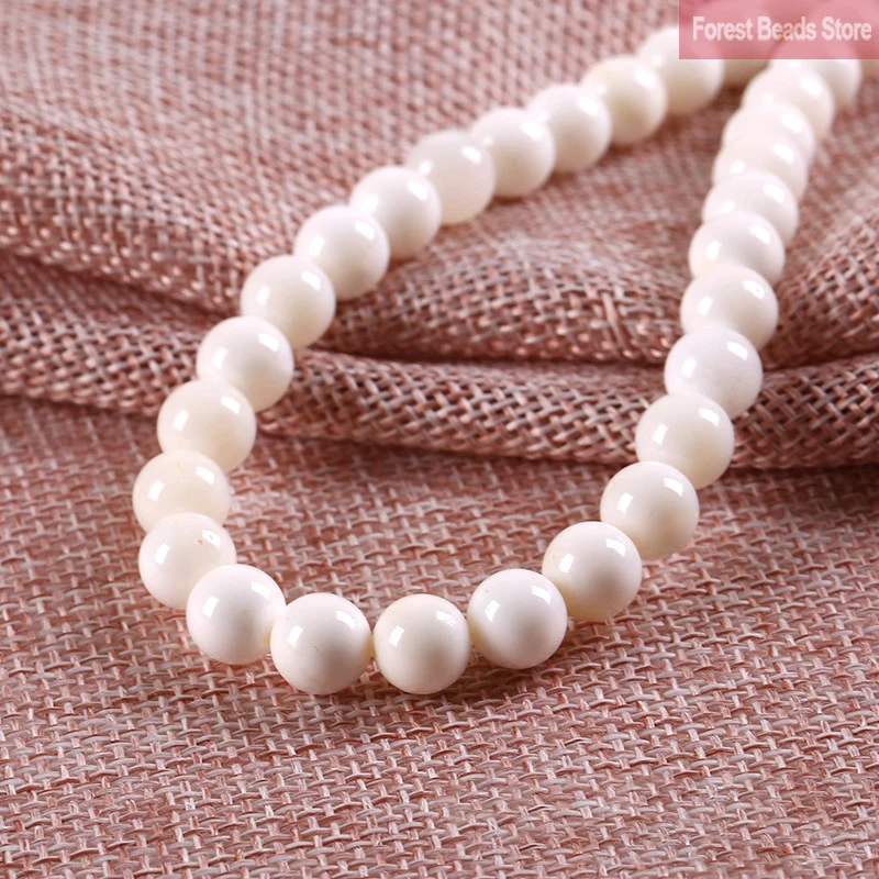 Jades de calcedonia blanca lisa, cuentas redondas de piedra Natural, bricolaje, pulsera, pendiente para la fabricación de joyas, hebra de 15 ", 4, 6, 8, 10, 12, 14MM
