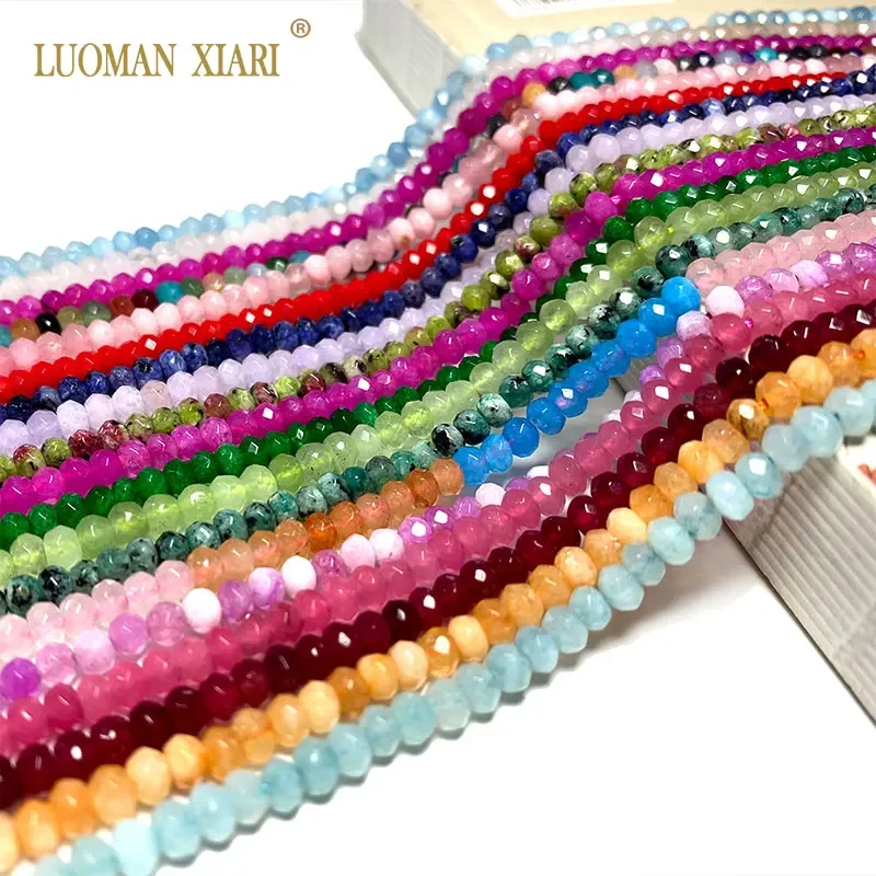 Naturstein 3x4MM Facettierte flache Rondelle Spacer Perlen Jade Chalcedon Türkise Labradorit für Schmuckherstellung Diy Armband