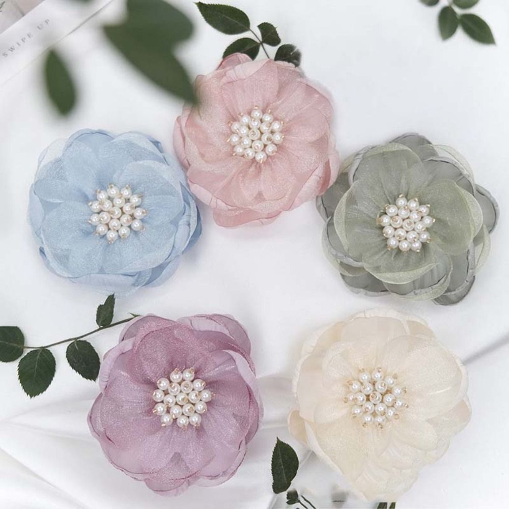 5 pçs tecido de costura 3d chiffon flor contas centro flor artificial artesanal borda queimada diy costura apliques