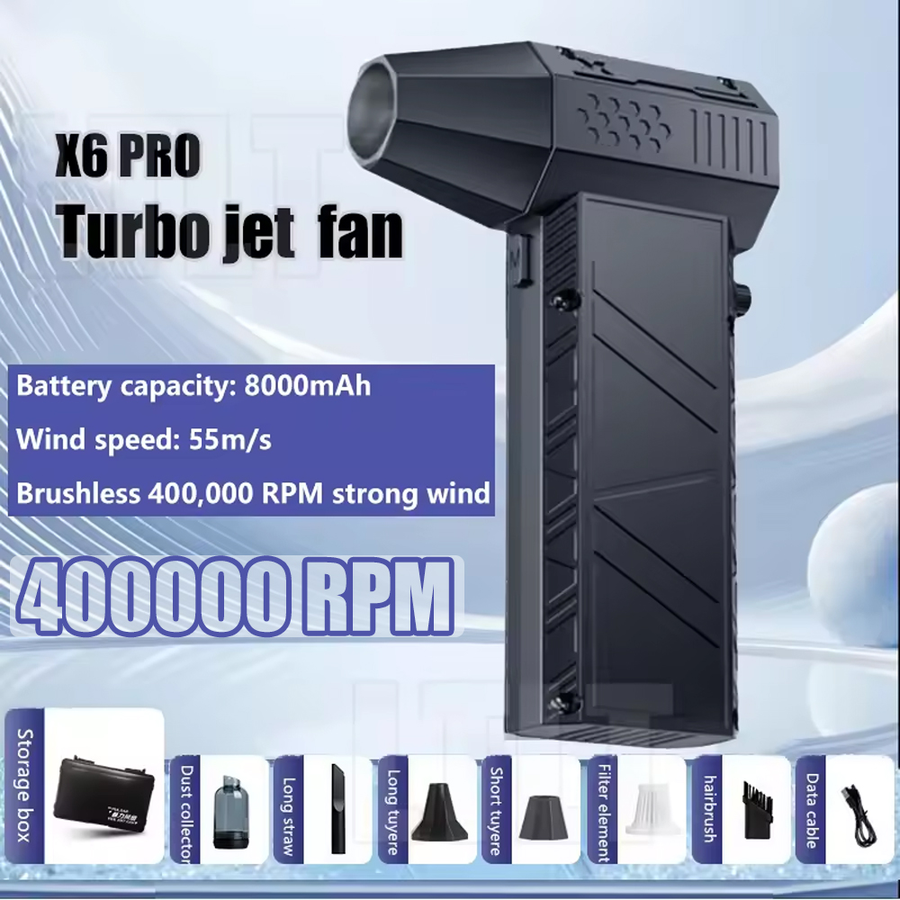 X6 Pro Турбовентилятор 400000 об/мин, бесщеточный, 8000 мАч, мощный снегоочиститель, высокоскоростной пылевой вентилятор, мини-турбовентилятор, ручной вентилятор