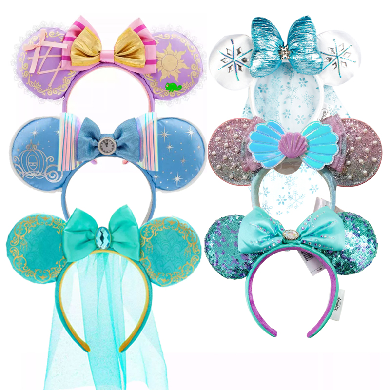 2025 Disney princesa Seris Mickey Mouse diadema Disneyland Minnie orejas PU sombreros de cuero niños niña juguetes decoración