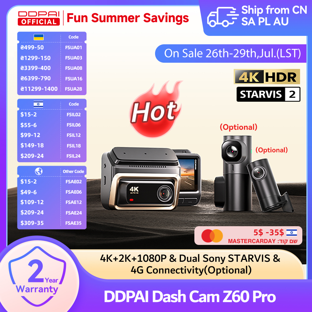 Cámara para Auto DDPAI Z60 Pro 4K, Dashcam con GPS Frontal, Cámara para Coche con Sensor Dual SONY, WiFi, ADAS, Visión Nocturna, DVR, Grabadora de Video