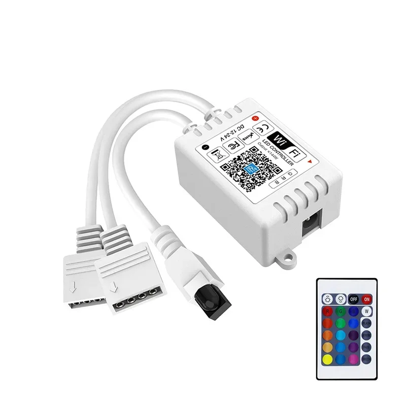 LED Smart WiFi Controller 4-poliger Ausgang mit 24-Tasten-Fernbedienung, funktioniert mit Alexa/Google Assistant für SMD 5050 2835 RGB-LED-Streifenlichter